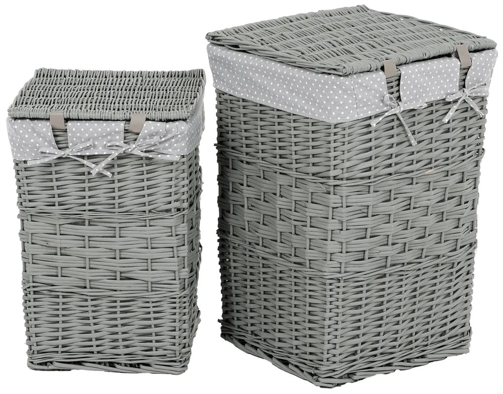 Zestaw wiklinowych koszy na bieliznę Szara kropka, 2 szt., 2 rozmiary, 40 x 60 x 40 cm