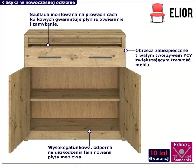 Dwudrzwiowa komoda z szufladą dąb artisan - Toreso 4X