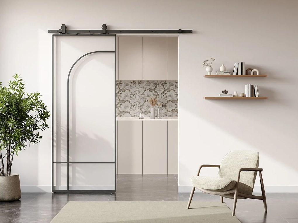 Drzwi przesuwne w stylu loftowym - aluminium i szkło hartowane - wys. 204 x szer. 83 cm - czarne - CLOSIDA
