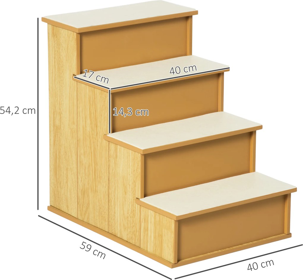 PawHut Drabina dla zwierząt, 4-stopniowa dla psów/kotów, Krótki plusz, do 30 kg, 40 x 59 x 54,2 cm, Naturalna