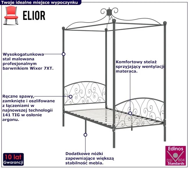 Szare pojedyncze łóżko metalowe 90x200 cm Goves 3X