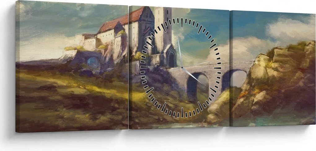 Obraz - Średniowieczny zamek (z zegarem) (90x30 cm)