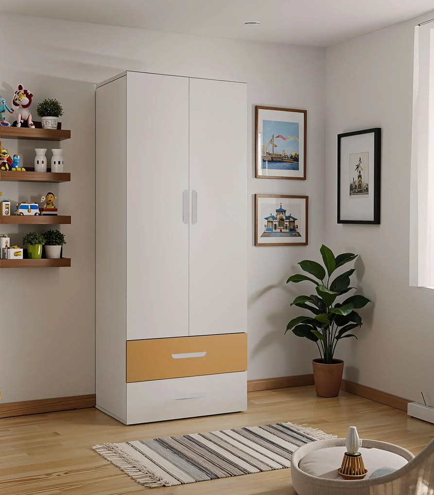 Dziecięca szafa na ubrania z drążkiem kaszmir + żółty S5-G25