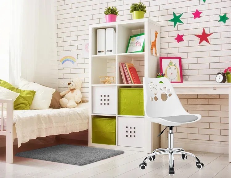 Dziecięcy biały fotel z szarą poduszką G8-N86