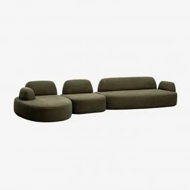 Sofa Modułowy Z Lewym Szezlongiem, 3-częściowy, Z Modułem Narożnym Tapicerowany Giorgia Tkaniny Verde Army - Sklum