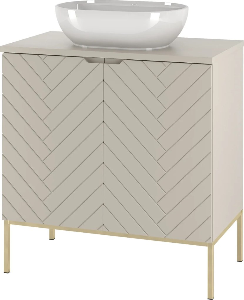 Szafka z umywalką nablatową Aspen 08, cashmere/złoty, 80 cm - zestaw 2