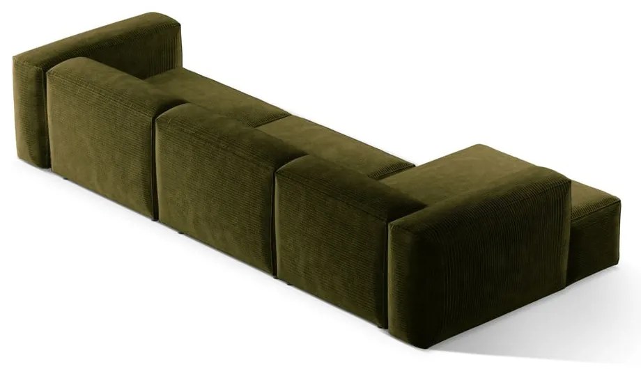 Zielony sztruksowy narożnik (lewostronny/z szezlongiem) Bergamo – Cosmopolitan Design