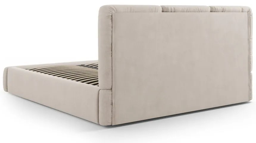 Beżowe tapicerowane łóżko dwuosobowe ze schowkiem i stelażem 200x200 cm Brody – Mazzini Beds