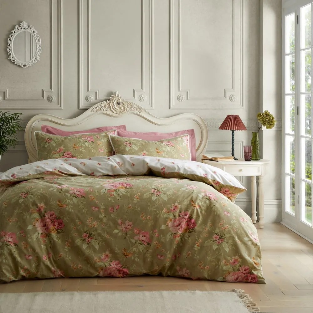 Biało-zielona pościel jednoosobowa 135x200 cm Penelope Floral – Catherine Lansfield
