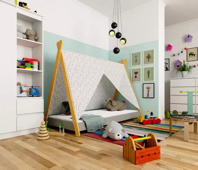 Skandynawskie łóżko tipi szare- Welma 4X 80x180