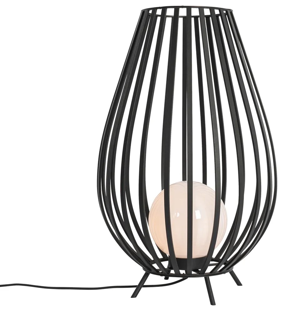 Designerska lampa podłogowa czarna z opalizującym szkłem 70 cm IP44 - AngelaDesignerski Oswietlenie wewnetrzne