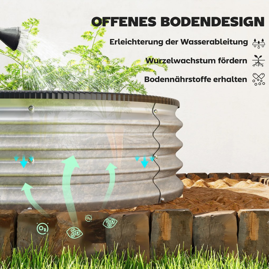 Outsunny Podwyższone Grządki Metalowe Zestaw 2 szt. 135 x 90 x 30 cm Owalne Grządki z Gumowymi Krawędziami | Aosom PL