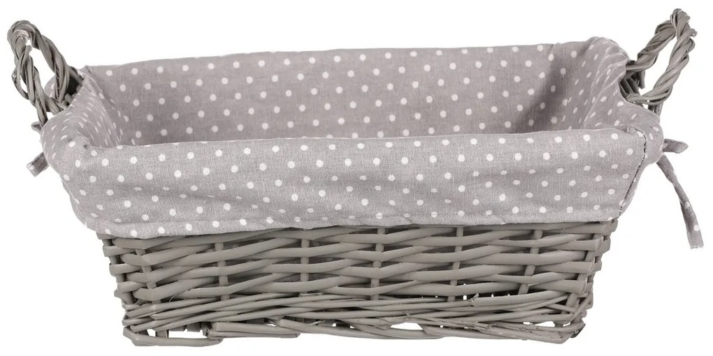 Kosz wiklinowy z tkaniną, szary, 35 x 25 x 13  cm