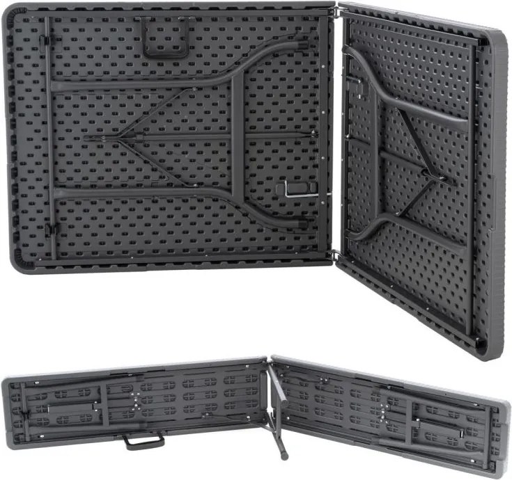 Zestaw ogrodowy, 2 ławki i stół w stylu rattanu - antracyt