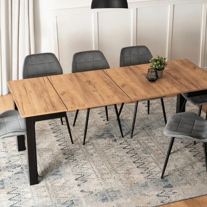 Stół Kwadratowy Rozkładany BEN 80-200 cm Dąb Craft/Czarny Nowoczesny Loft