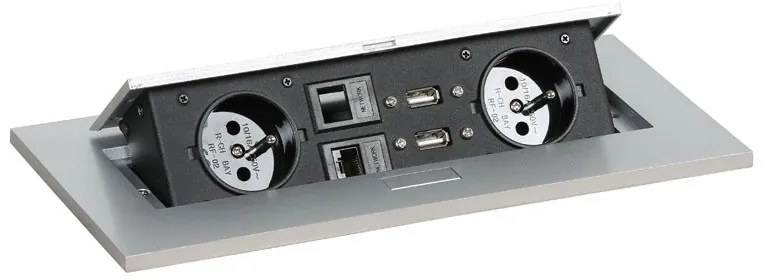 Stół konferencyjny PRIMO INVITATION, 240x120 cm, orzech + 2x port blatowy TYP III, srebrny