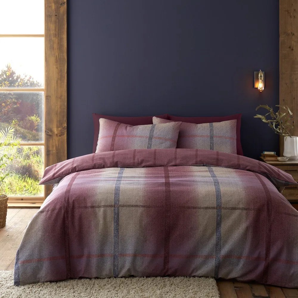 Ciemnoróżowa flanelowa pościel dwuosobowa 230x220 cm Melrose Tweed Check – Catherine Lansfield