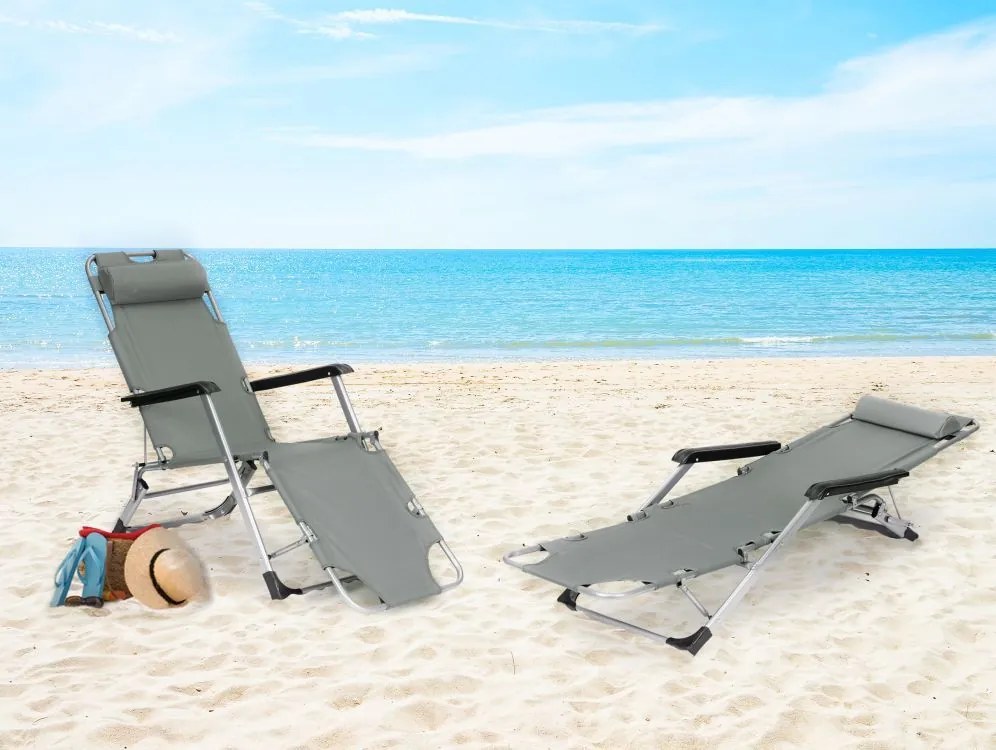 Składany leżak ogrodowy z regulacją Santora 010, szary