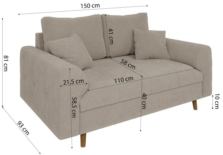 Beżowa sofa z materiału bouclé 150 cm Ariella – Ropez