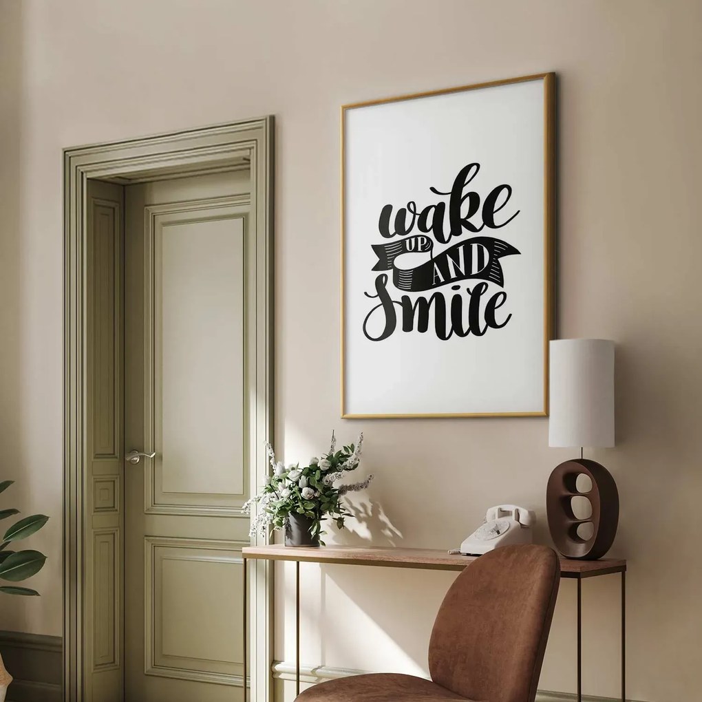 Plakat Wake up and smile 29,7x42 cm z ramą złotą z marginesem ARTGEIST B