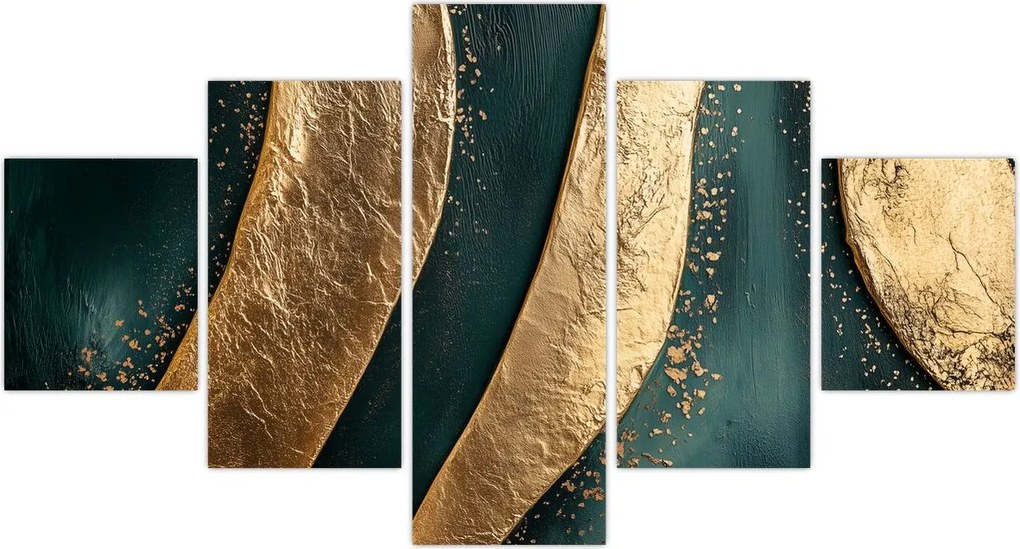 Obraz - Zielona abstrakcja ze złotem I. (125x70 cm)