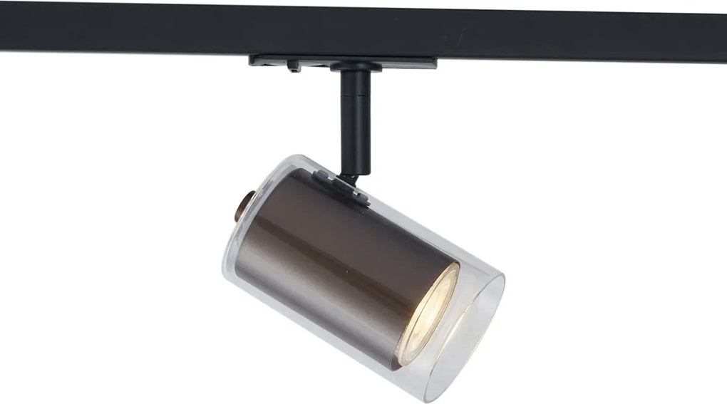 Nowoczesny reflektor ciemny brąz z przezroczystym szkłem do systemu szynowego 1-fazowego - Iconic Lloyd