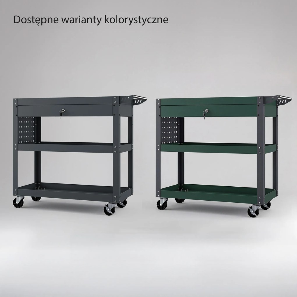 Wózek narzędziowy warsztatowy z szufladą, na kółkach, antracytowy, 800x800x380 mm: FRED