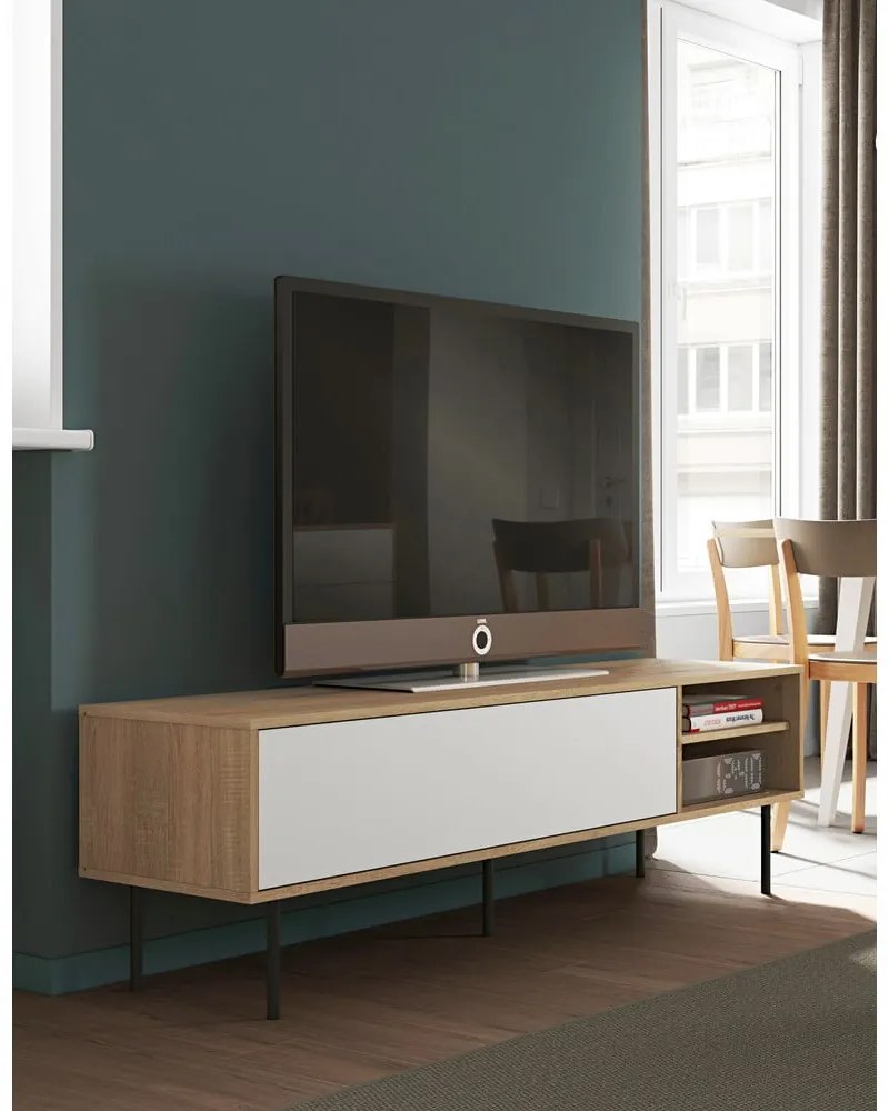 Biała szafka pod TV w dekorze dębu 165x40 cm Ampère – TemaHome