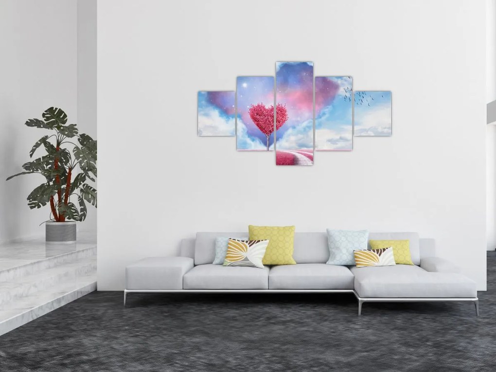 Obraz - Drzewo z różowym sercem (125x70 cm)
