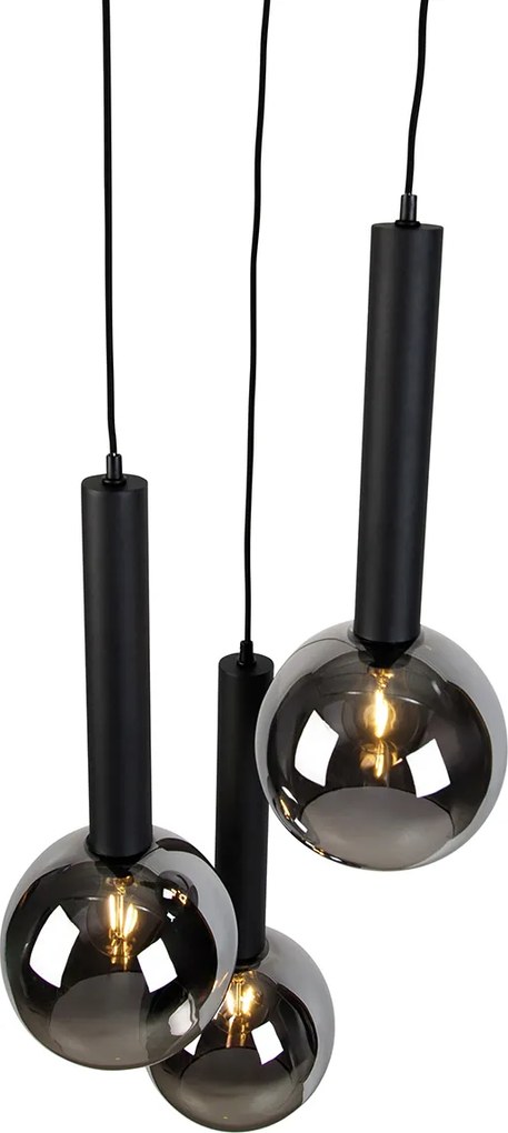 Nowoczesna lampa wisząca czarna z przydymionym szkłem 3-źródła światła - Clayton