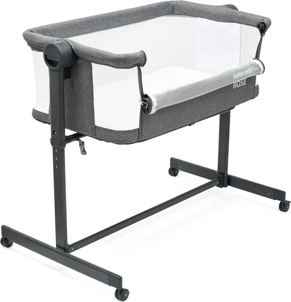 Baby Mix Łóżeczko dostawkowe Rose szare, 84 x 80 x 52 cm