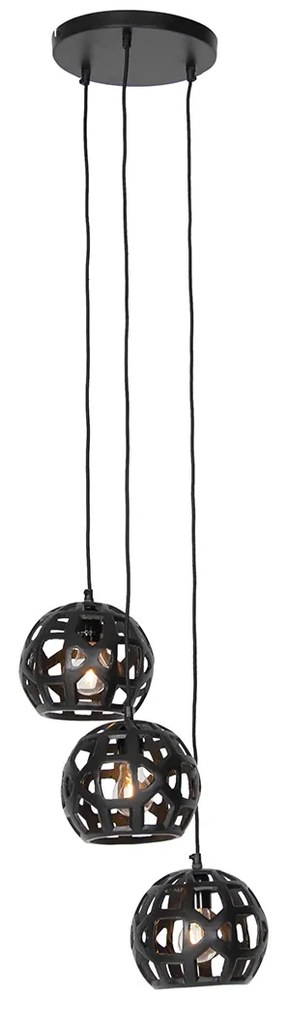 Industrialna lampa wisząca czarna okrągła 3-światłowa - Bobby
