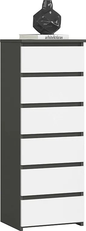 Komoda AKORD CL6 Grafit Szary 40 cm 6 szuflad kolor Biały mat 40x35x109 cm