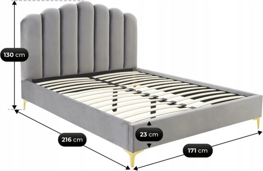 Łóżko Tapicerowane 160x200 cm GEMINI ze Stelażem Dwuosobowe Welurowe Szare