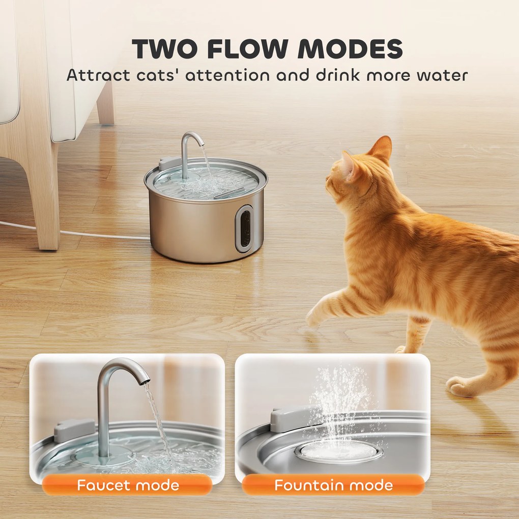 PawHut Fontanna dla kotów 2,5L z Cichą Pompą, Filtr węglowy LED 19,4 x 19,4 x 18,7 cm