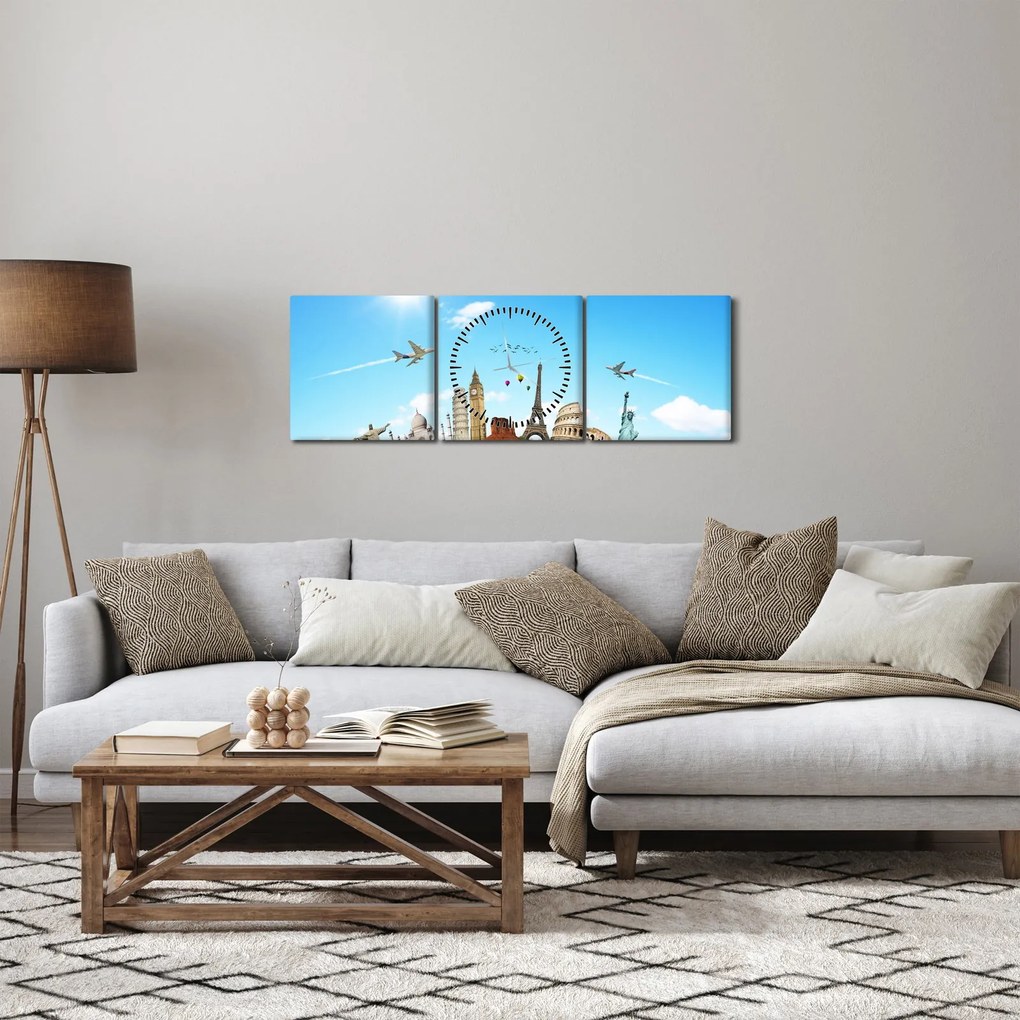 Obraz - Podróże (z zegarem) (90x30 cm)