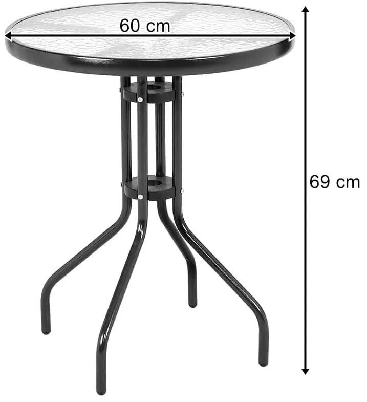 Okrągły stół ogrodowy ze szklanym blatem ISLAND 60 cm, czarny