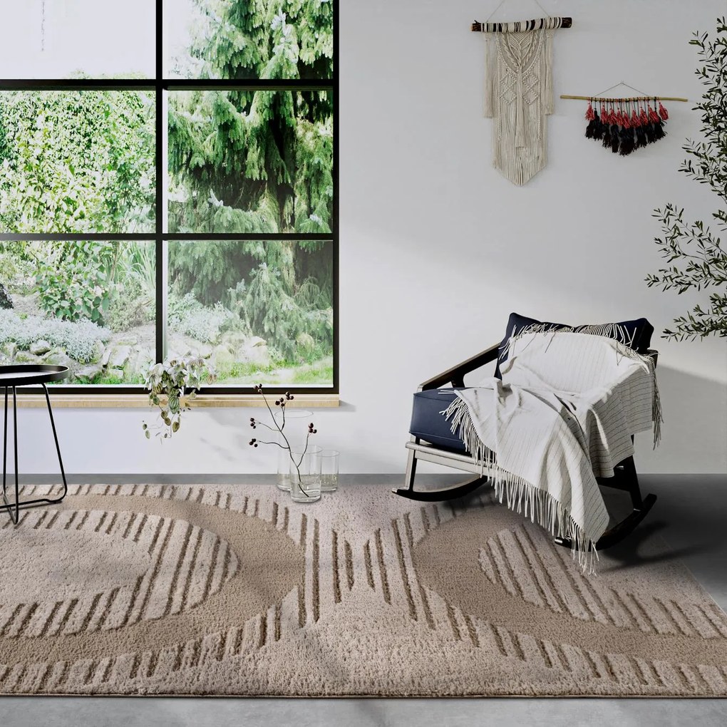 Dywan nowoczesny 3D Elle Collection Gallery Geometryczny beżowy 80 cm x 240 cm