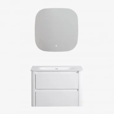Zestaw Wiszących Mebli Łazienkowych Zintegrowany Z Umywalką Egerton Biała & Kwadratowa Lampa Led I Przeciwmgielna 75x75 Cm Riben & Bez Kranu - Sklum