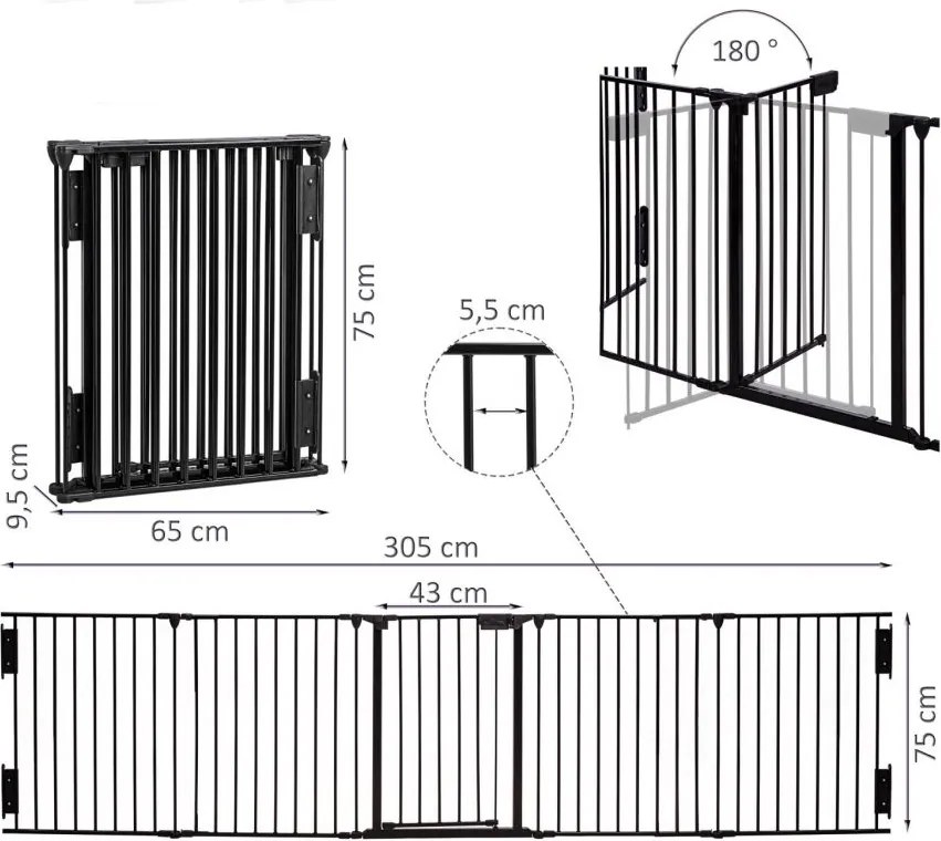 Stilista Parawan kominkowy, metal, 3050 x 755 x 600 cm