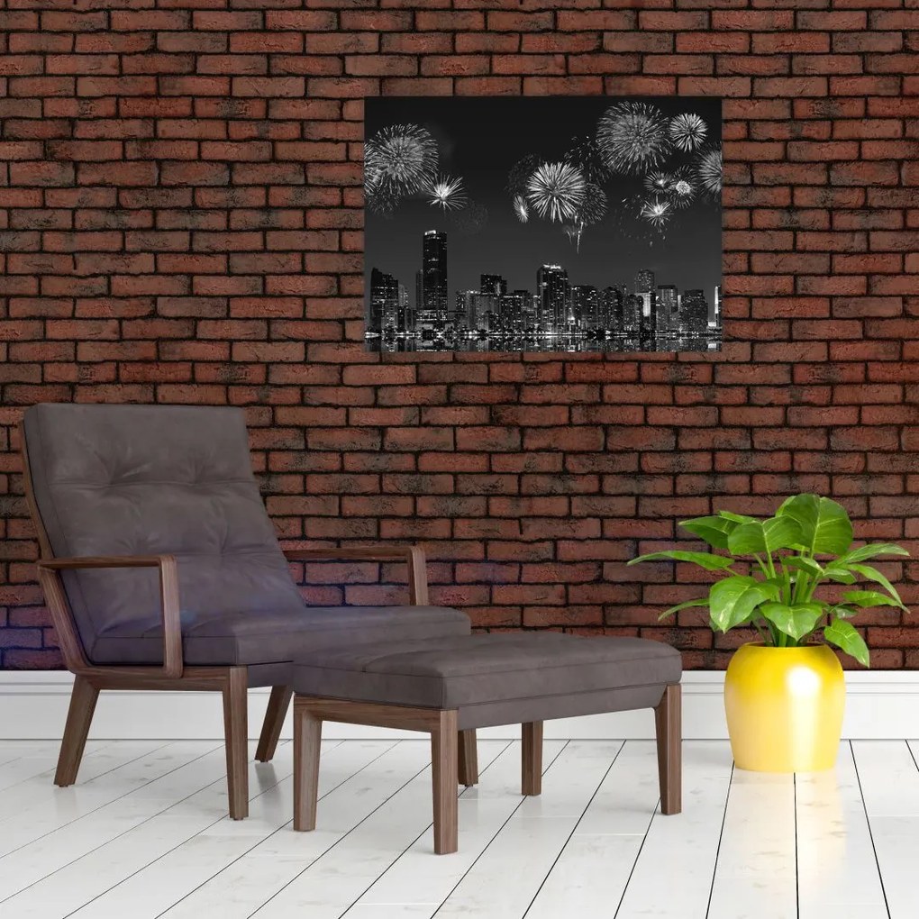 Obraz - Fajerwerki w Miami, czarno - białe (70x50 cm)