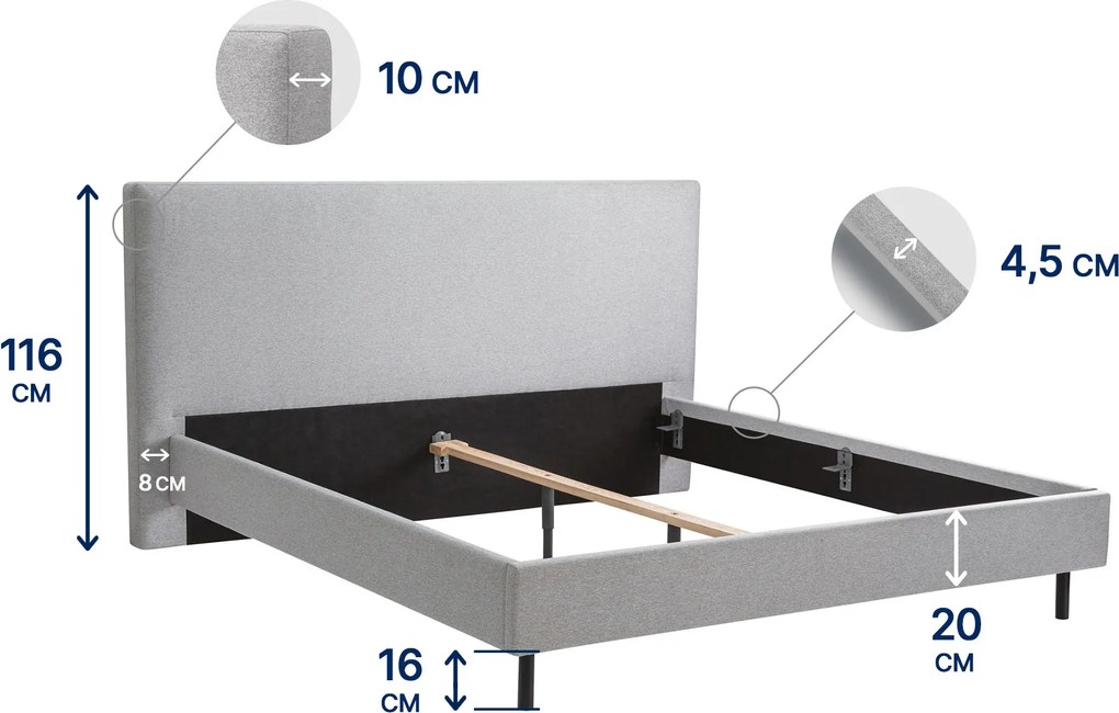 DORMEO DOLCE PRO RAMA ŁÓŻKA - SZARY