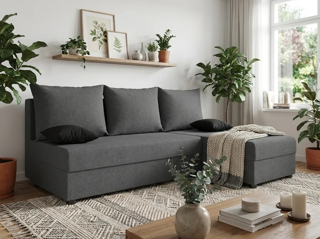 Rozkładany dwustronny zestaw wypoczynkowy do L VALERIO SLIM 200x140 cm, ciemnoszary + 2 poduszki GRATIS