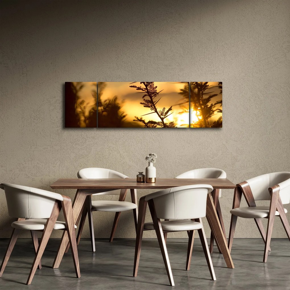 Obraz - słońce zachodzące za drzewami (170x50 cm)