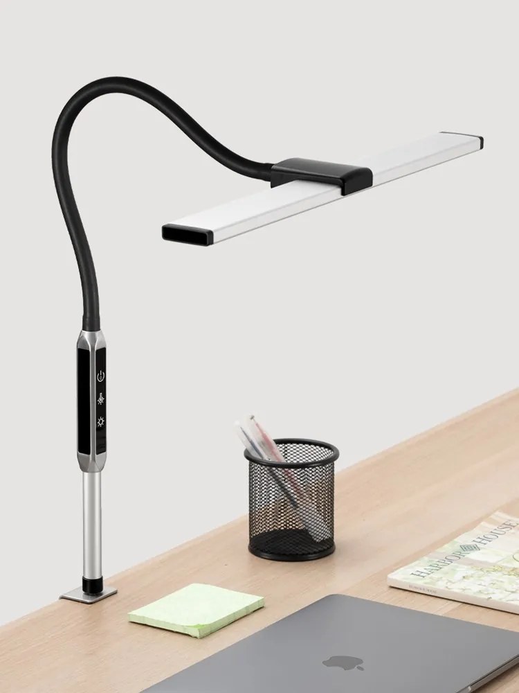 Lampa LED na biurko LUCIO, zacisk, pilot zdalnego sterowania