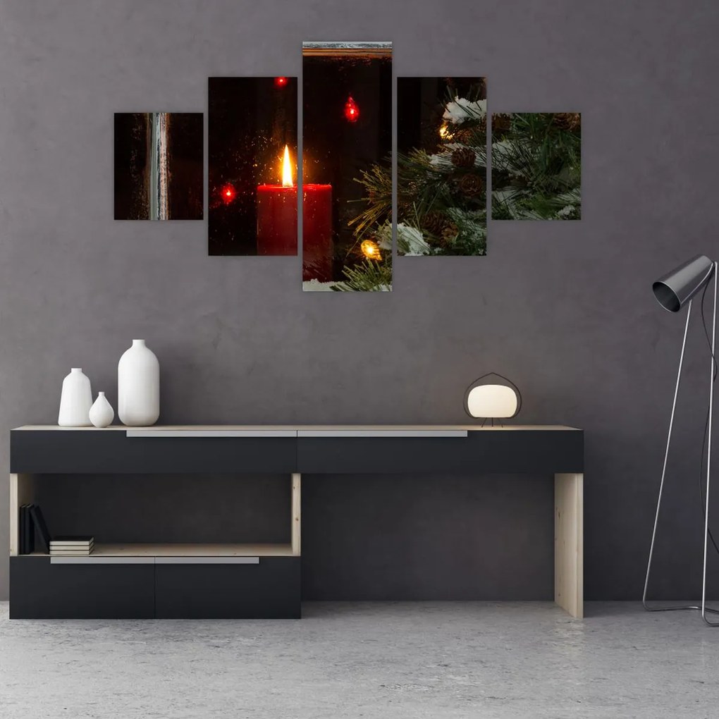 Obraz - Świecąca świeca bożonarodzeniowa (125x70 cm)