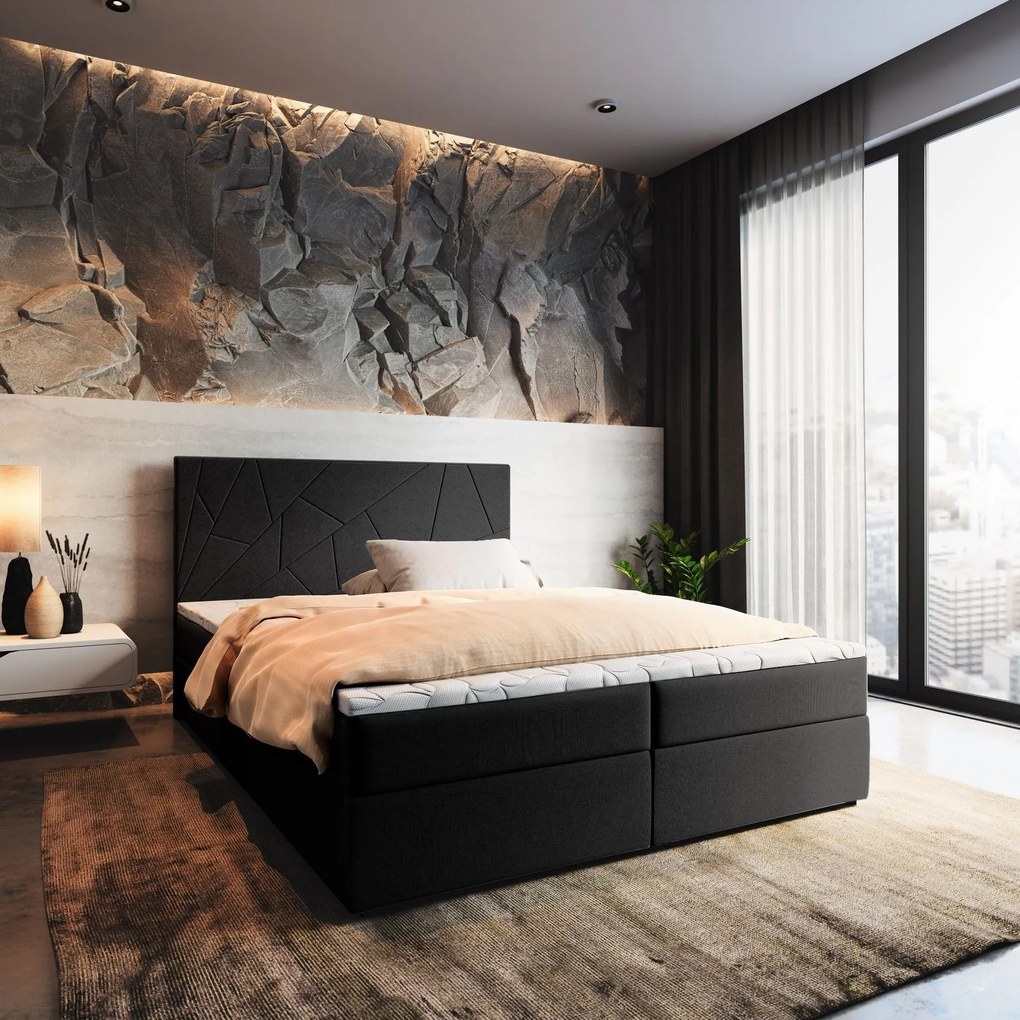Masseno Łóżko kontynentalne MADO z pojemnikiem na pościel 180x200 cm - Czarny, INARI 100