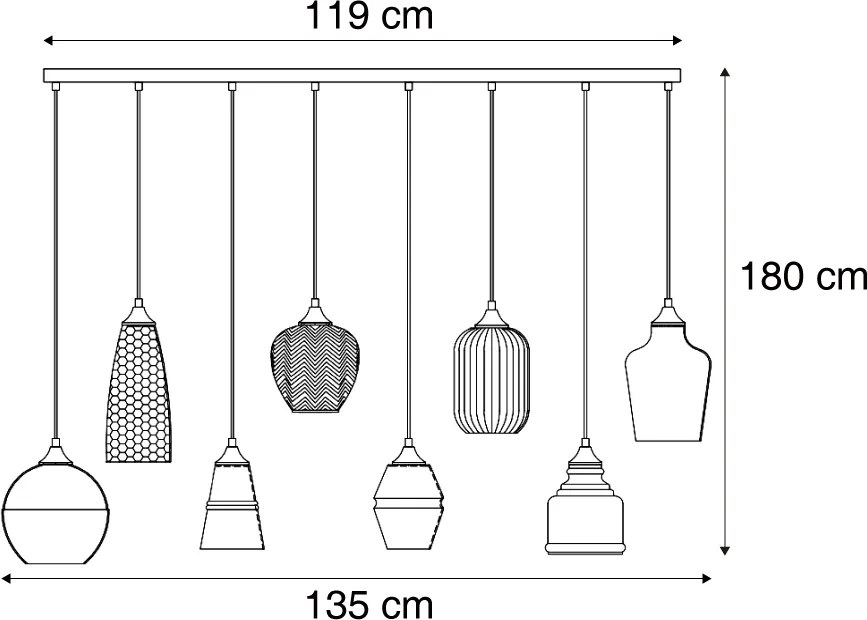 Lampa wisząca Art Deco czarna z bursztynowym szkłem 8-źródłowa - Hanne
