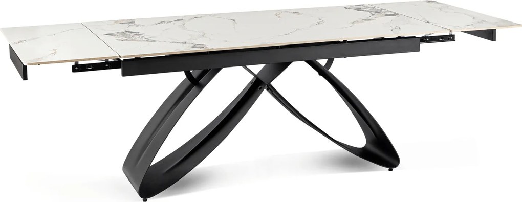 Zestaw Stół Rozkładany LUIGI 160-240 cm Biały Marmur/Czarny i 4 Krzesła TULSA Kremowe Nowoczesne