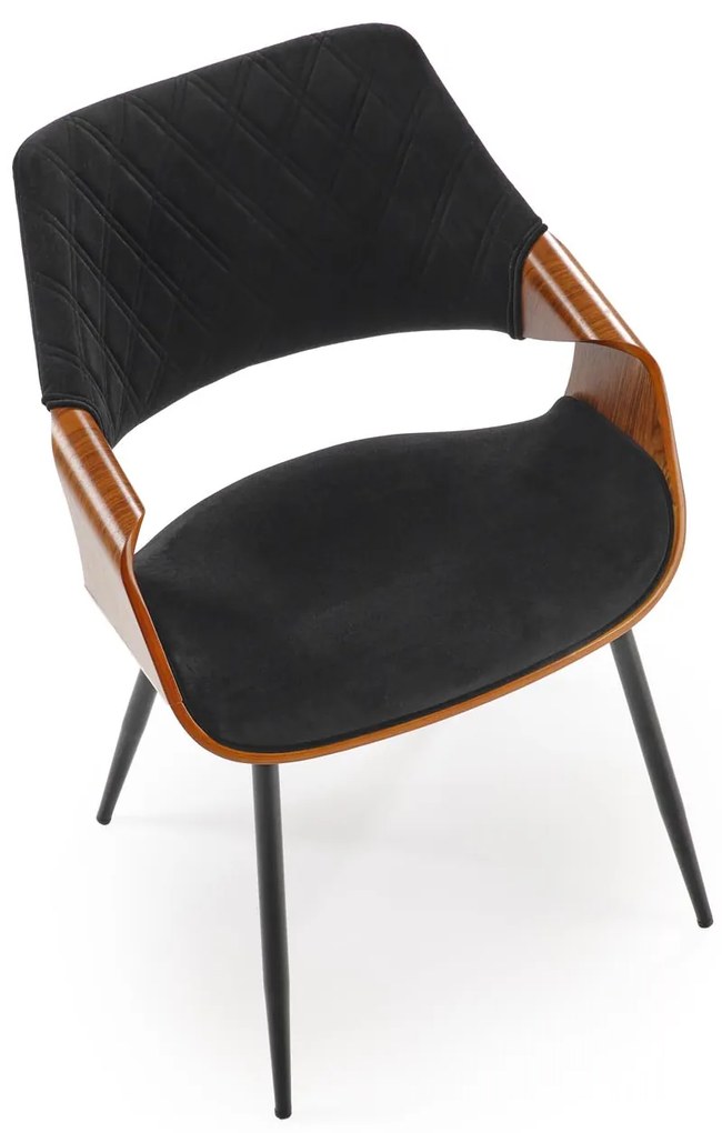 Krzesło tapicerowane welur sklejka gięta orzechowy/czarny K586